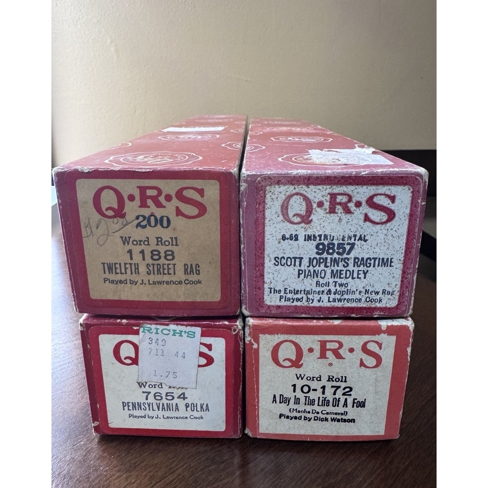 Vintage QRS Player Piano Rolls Lot of 4 Joplin Ragtime Polka w/ Original Boxes
